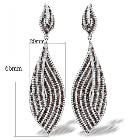 Rhodium 925 Sterling Silver Earrings with Assorted  in Brown