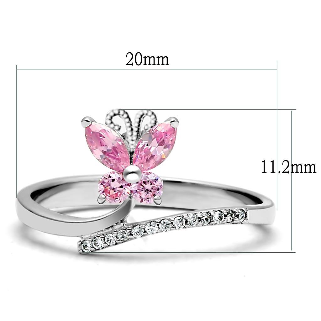 Rhodium 925 Sterling Silver Ring with AAA Grade CZ  in Light Rose