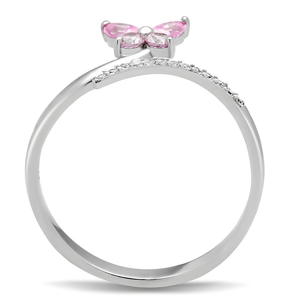 Rhodium 925 Sterling Silver Ring with AAA Grade CZ  in Light Rose