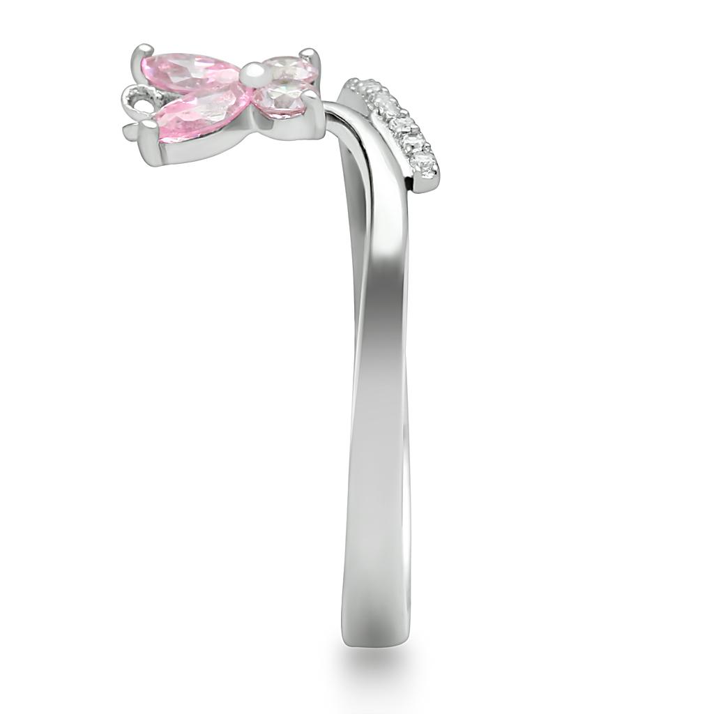 Rhodium 925 Sterling Silver Ring with AAA Grade CZ  in Light Rose