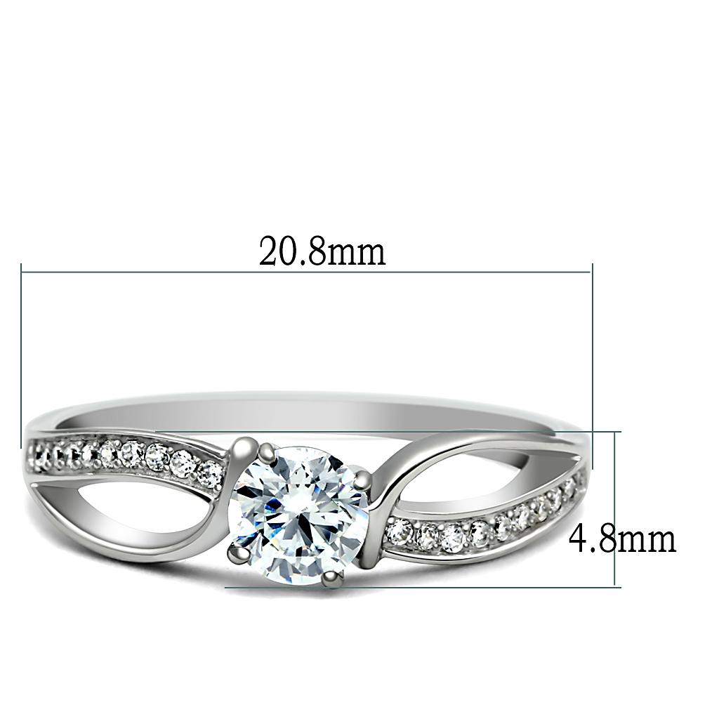 Rhodium 925 Sterling Silver Ring with AAA Grade CZ  in Clear
