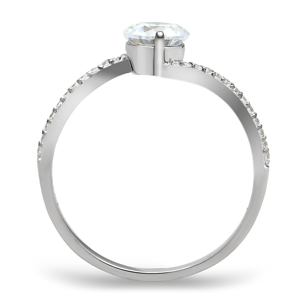 Rhodium 925 Sterling Silver Ring with AAA Grade CZ  in Clear