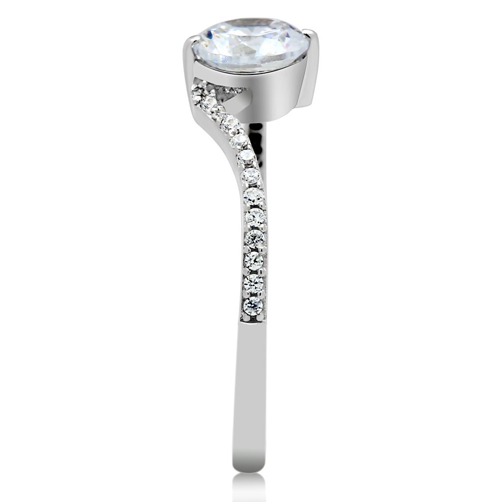 Rhodium 925 Sterling Silver Ring with AAA Grade CZ  in Clear