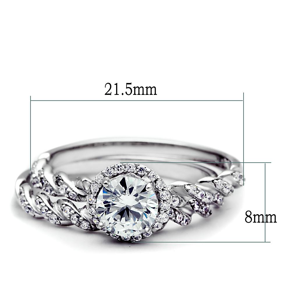 Rhodium 925 Sterling Silver Ring with AAA Grade CZ  in Clear
