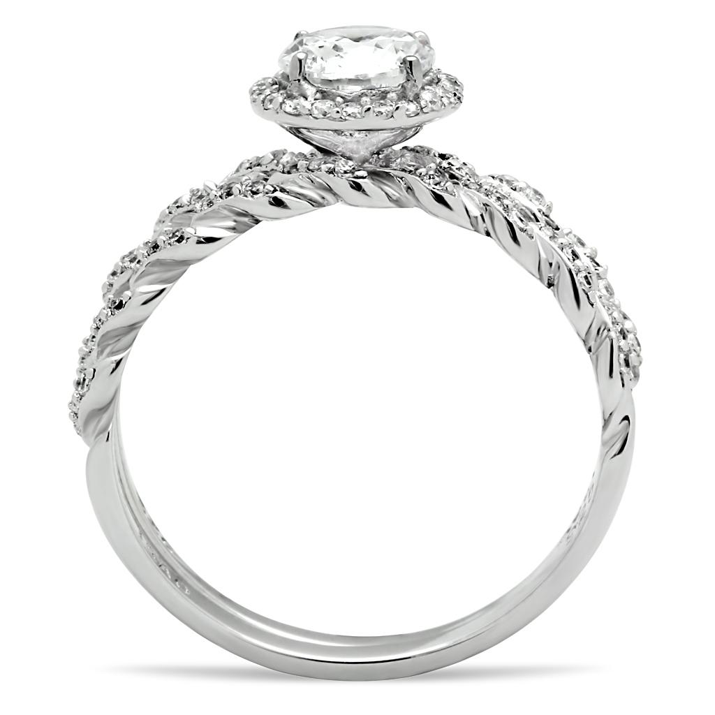 Rhodium 925 Sterling Silver Ring with AAA Grade CZ  in Clear