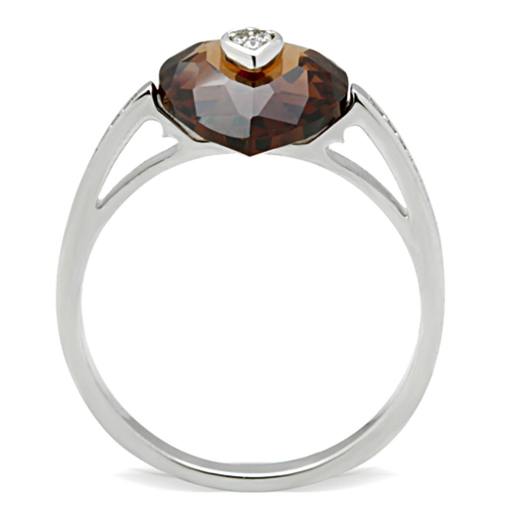 Rhodium 925 Sterling Silver Ring with AAA Grade CZ  in Brown