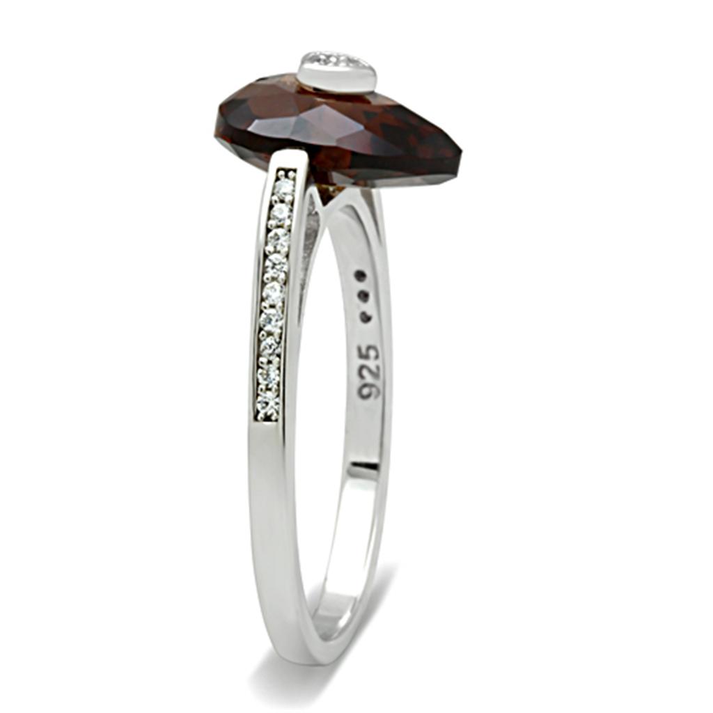 Rhodium 925 Sterling Silver Ring with AAA Grade CZ  in Brown