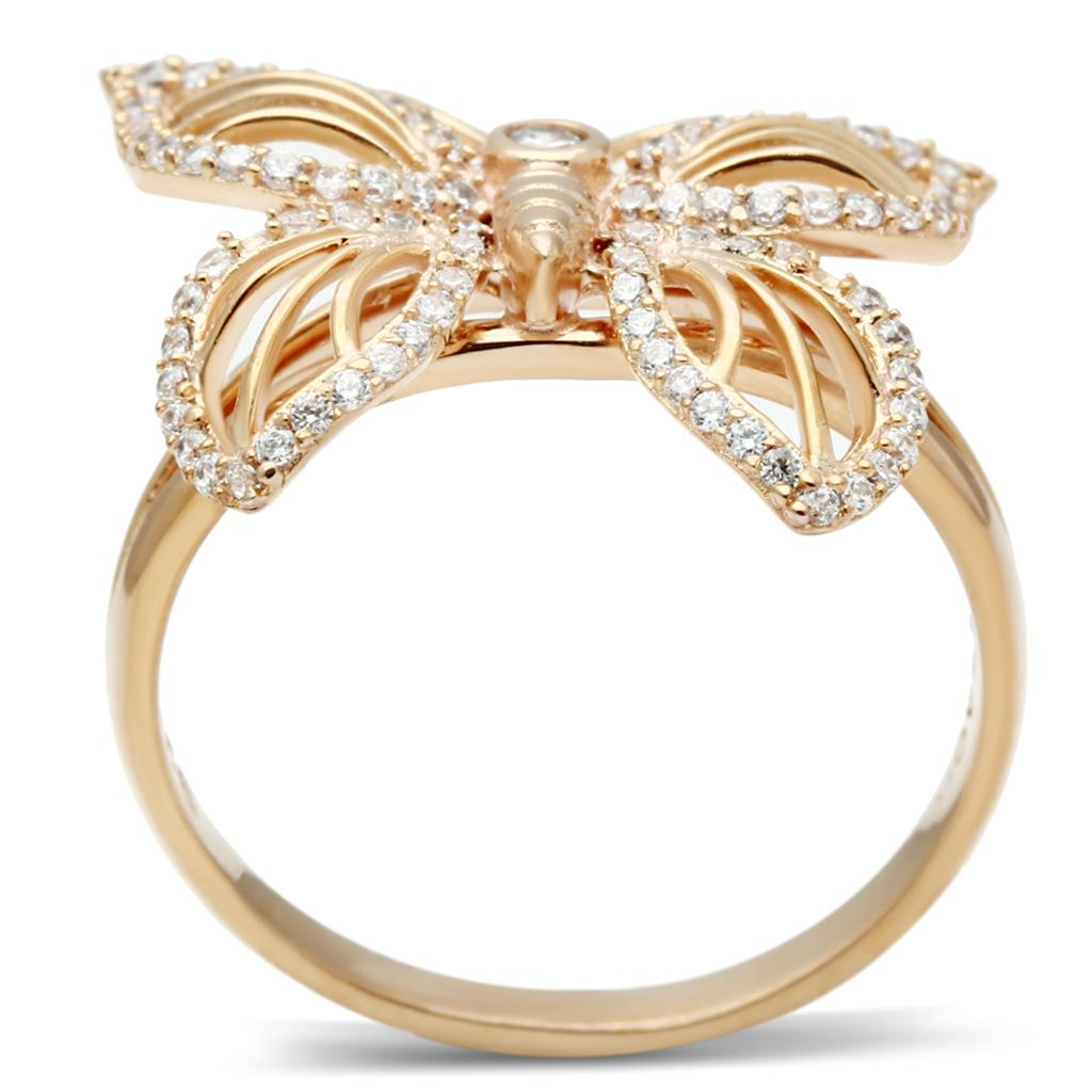 Rose Gold 925 Sterling Silver Ring with AAA Grade CZ  in Clear