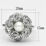 Rhodium 925 Sterling Silver Ring with Synthetic Pearl in White