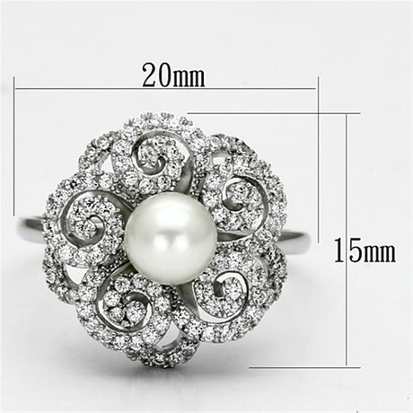 Rhodium 925 Sterling Silver Ring with Synthetic Pearl in White
