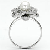 Rhodium 925 Sterling Silver Ring with Synthetic Pearl in White