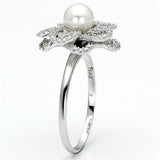 Rhodium 925 Sterling Silver Ring with Synthetic Pearl in White