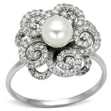 Rhodium 925 Sterling Silver Ring with Synthetic Pearl in White