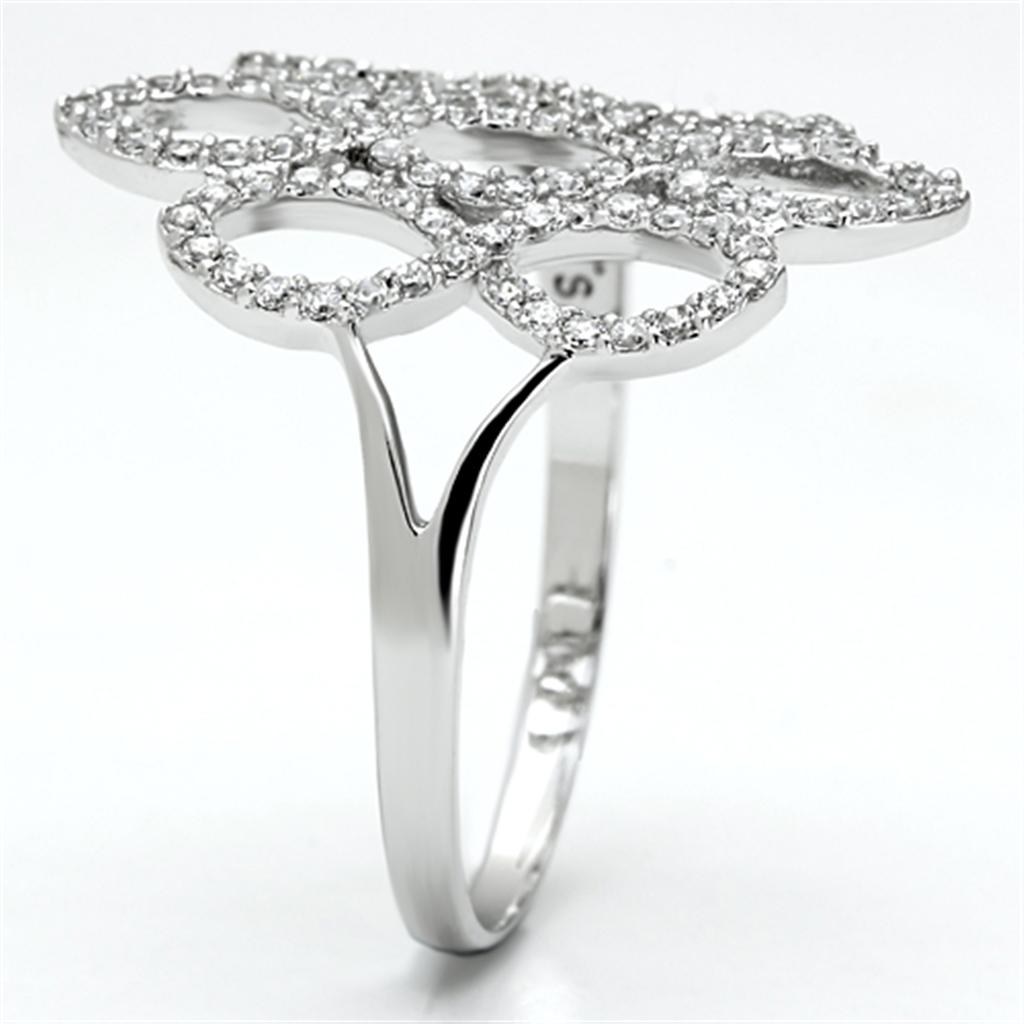 Rhodium 925 Sterling Silver Ring with AAA Grade CZ  in Clear