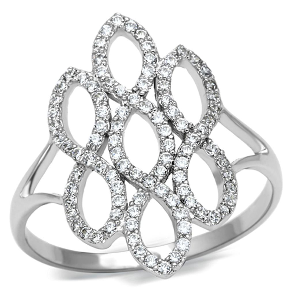 Rhodium 925 Sterling Silver Ring with AAA Grade CZ  in Clear