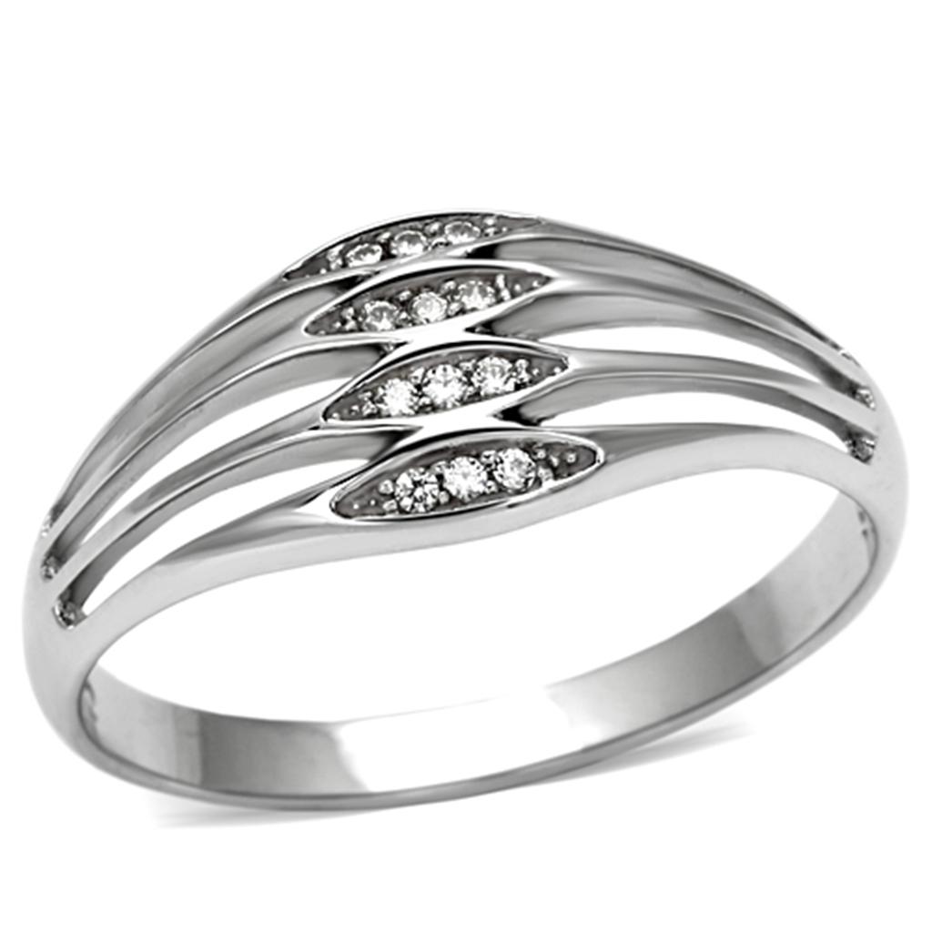 Rhodium 925 Sterling Silver Ring with AAA Grade CZ  in Clear