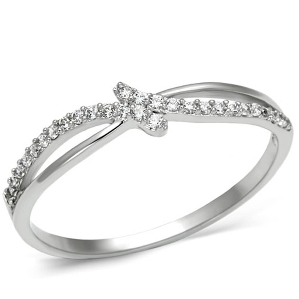 Rhodium 925 Sterling Silver Ring with AAA Grade CZ  in Clear