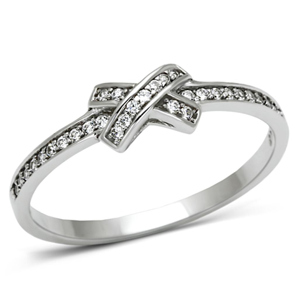 Rhodium 925 Sterling Silver Ring with AAA Grade CZ  in Clear