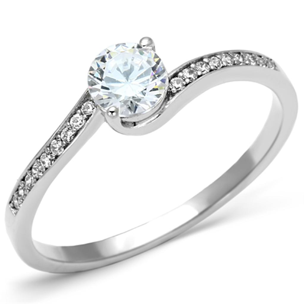 Rhodium 925 Sterling Silver Ring with AAA Grade CZ  in Clear