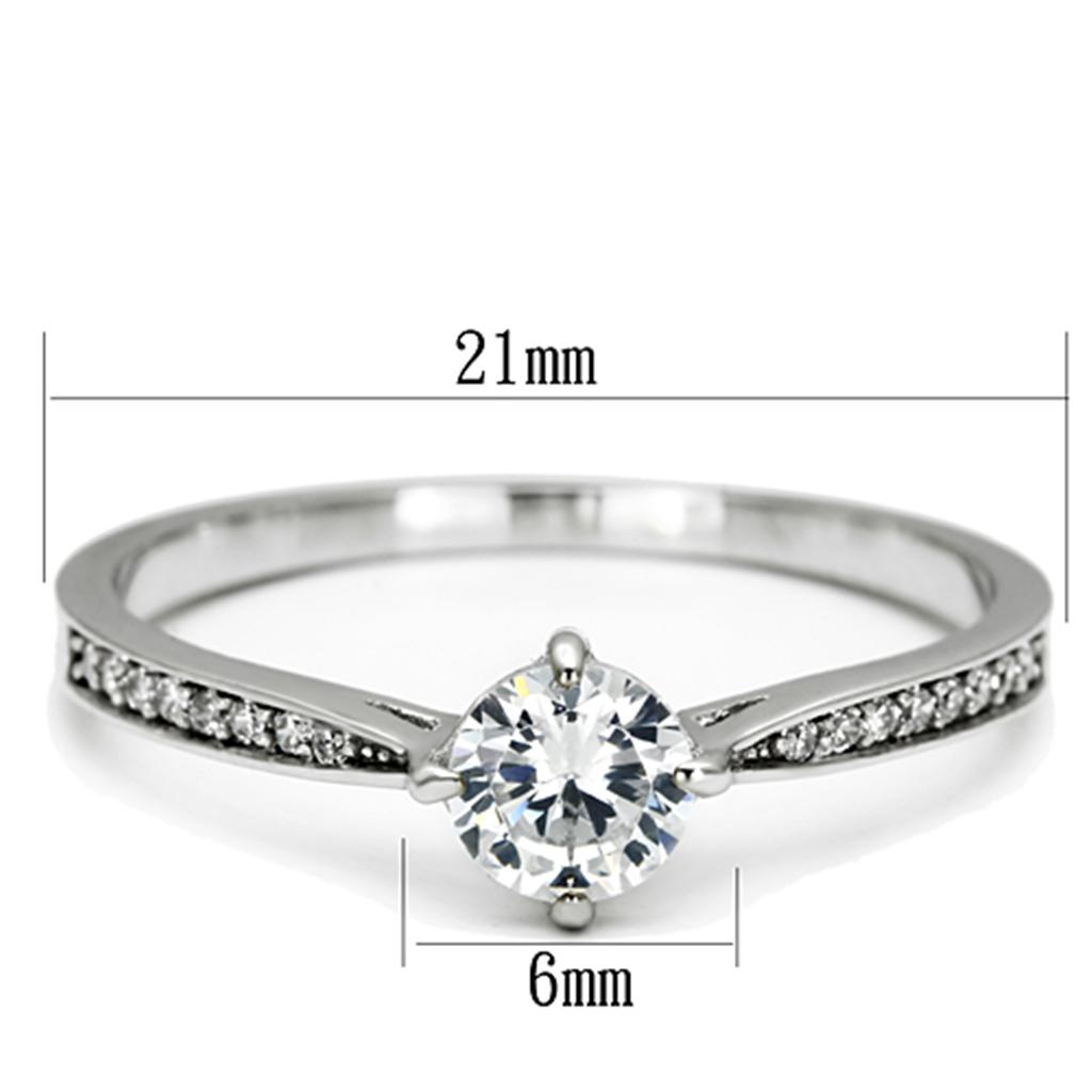 Rhodium 925 Sterling Silver Ring with AAA Grade CZ  in Clear