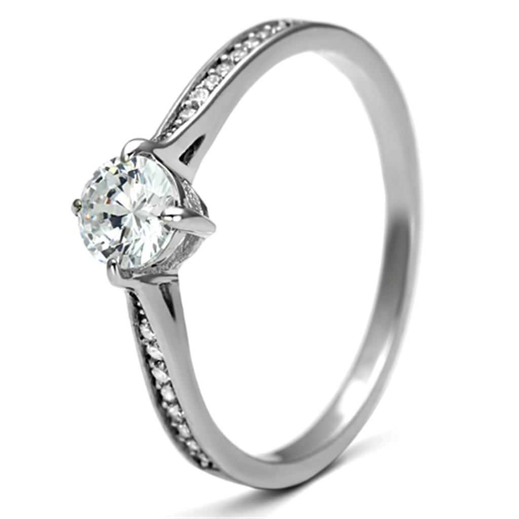 Rhodium 925 Sterling Silver Ring with AAA Grade CZ  in Clear