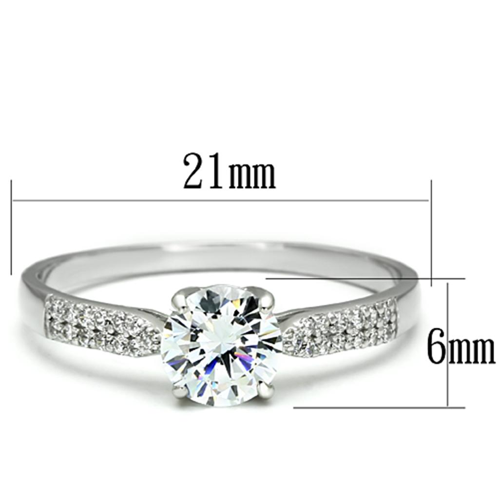 Rhodium 925 Sterling Silver Ring with AAA Grade CZ  in Clear