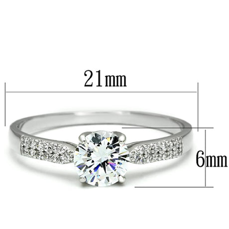 Rhodium 925 Sterling Silver Ring with AAA Grade CZ  in Clear