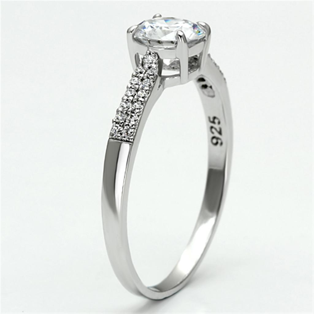 Rhodium 925 Sterling Silver Ring with AAA Grade CZ  in Clear