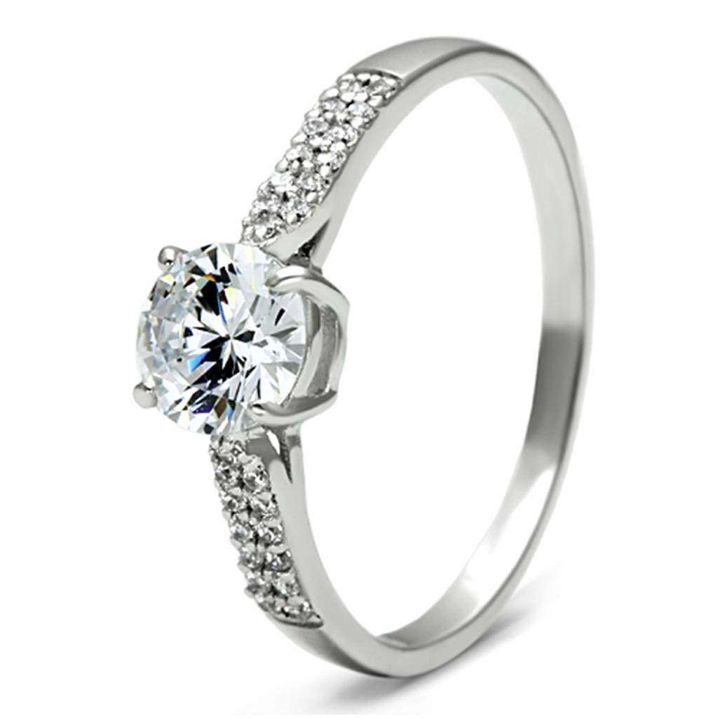 Rhodium 925 Sterling Silver Ring with AAA Grade CZ  in Clear