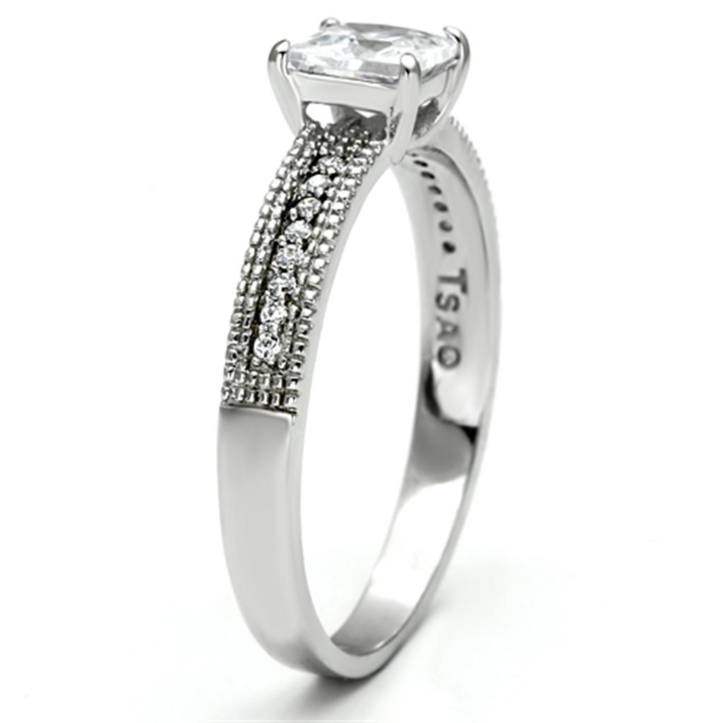 Rhodium 925 Sterling Silver Ring with AAA Grade CZ  in Clear