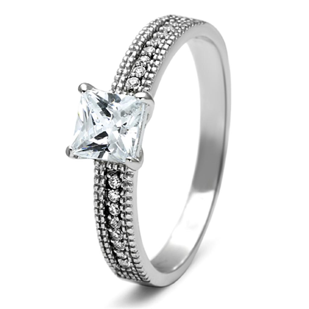 Rhodium 925 Sterling Silver Ring with AAA Grade CZ  in Clear