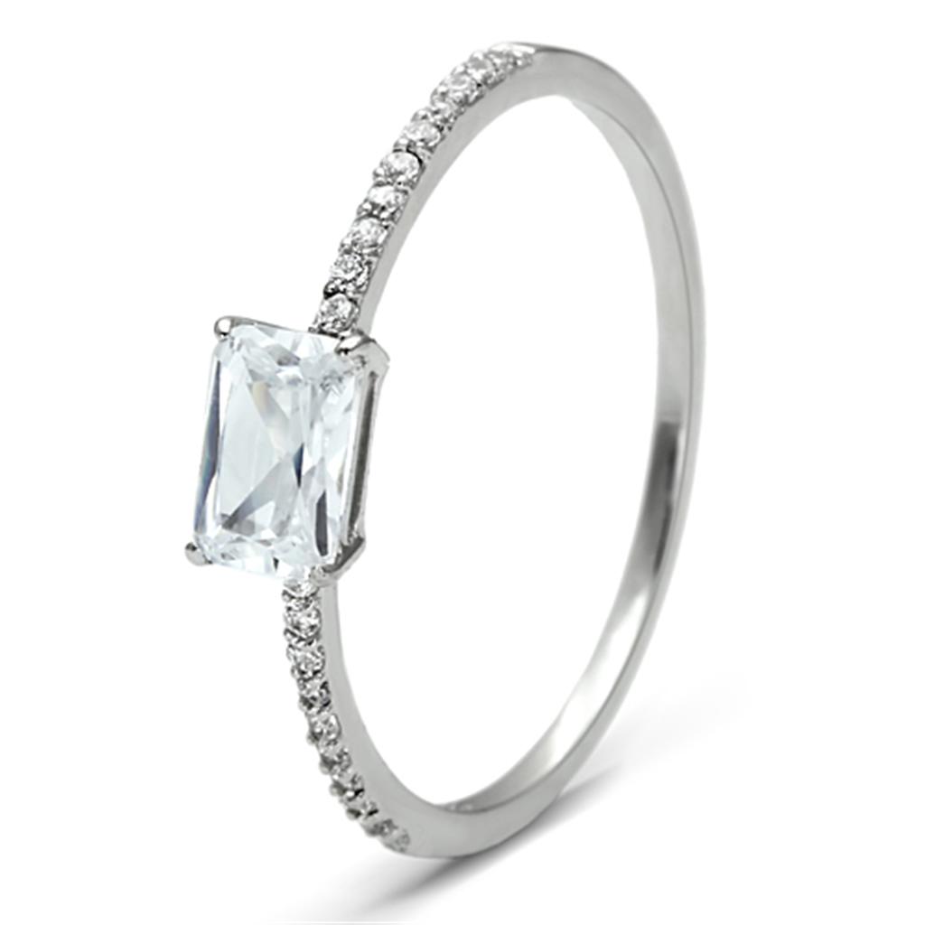 Rhodium 925 Sterling Silver Ring with AAA Grade CZ  in Clear