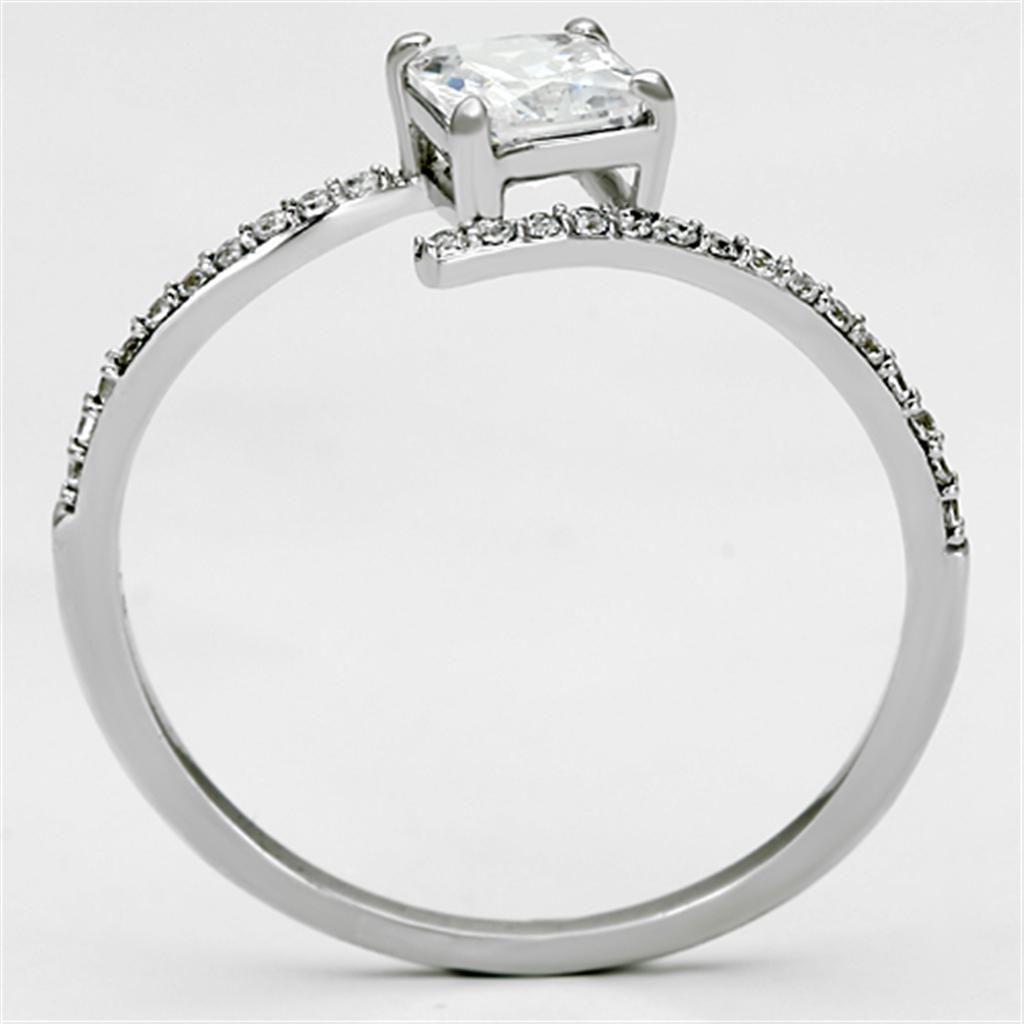 Rhodium 925 Sterling Silver Ring with AAA Grade CZ  in Clear