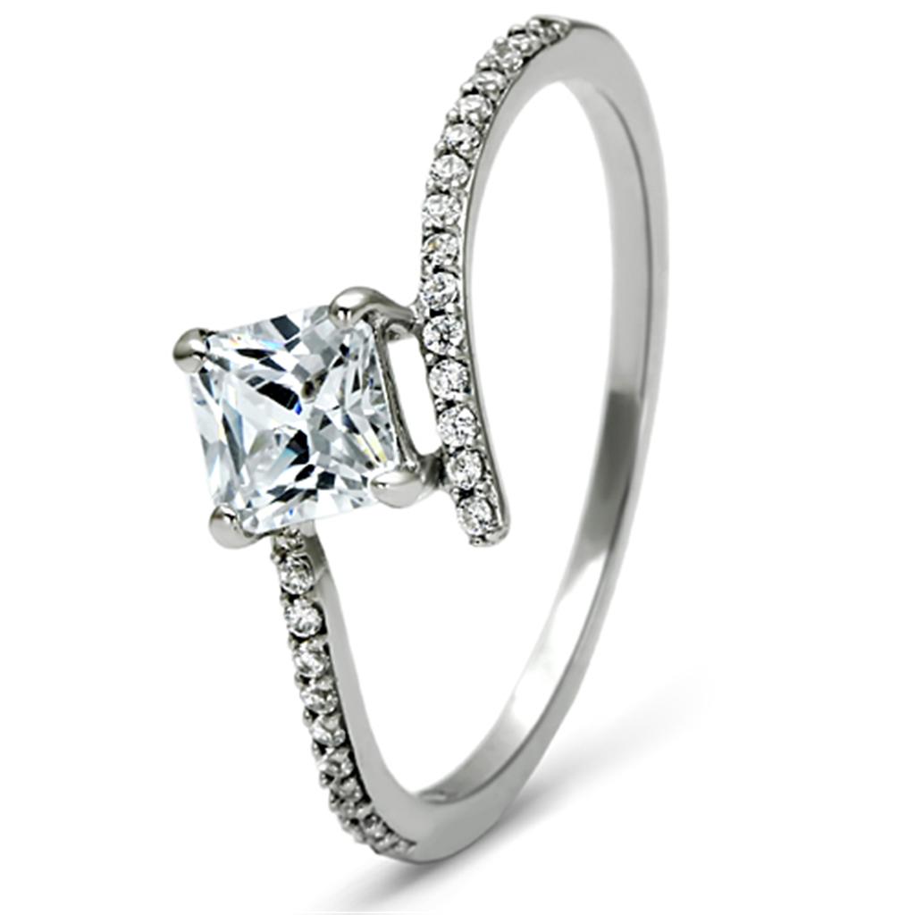 Rhodium 925 Sterling Silver Ring with AAA Grade CZ  in Clear