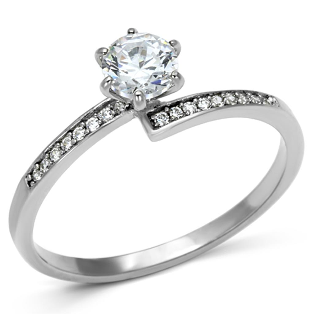 Rhodium 925 Sterling Silver Ring with AAA Grade CZ  in Clear