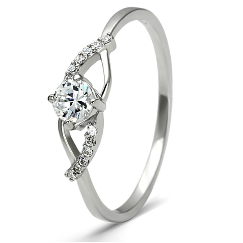 Rhodium 925 Sterling Silver Ring with AAA Grade CZ  in Clear