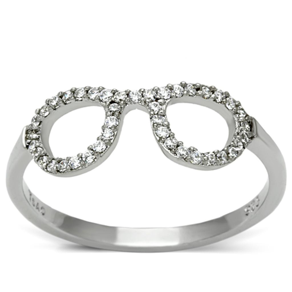 Rhodium 925 Sterling Silver Ring with AAA Grade CZ  in Clear