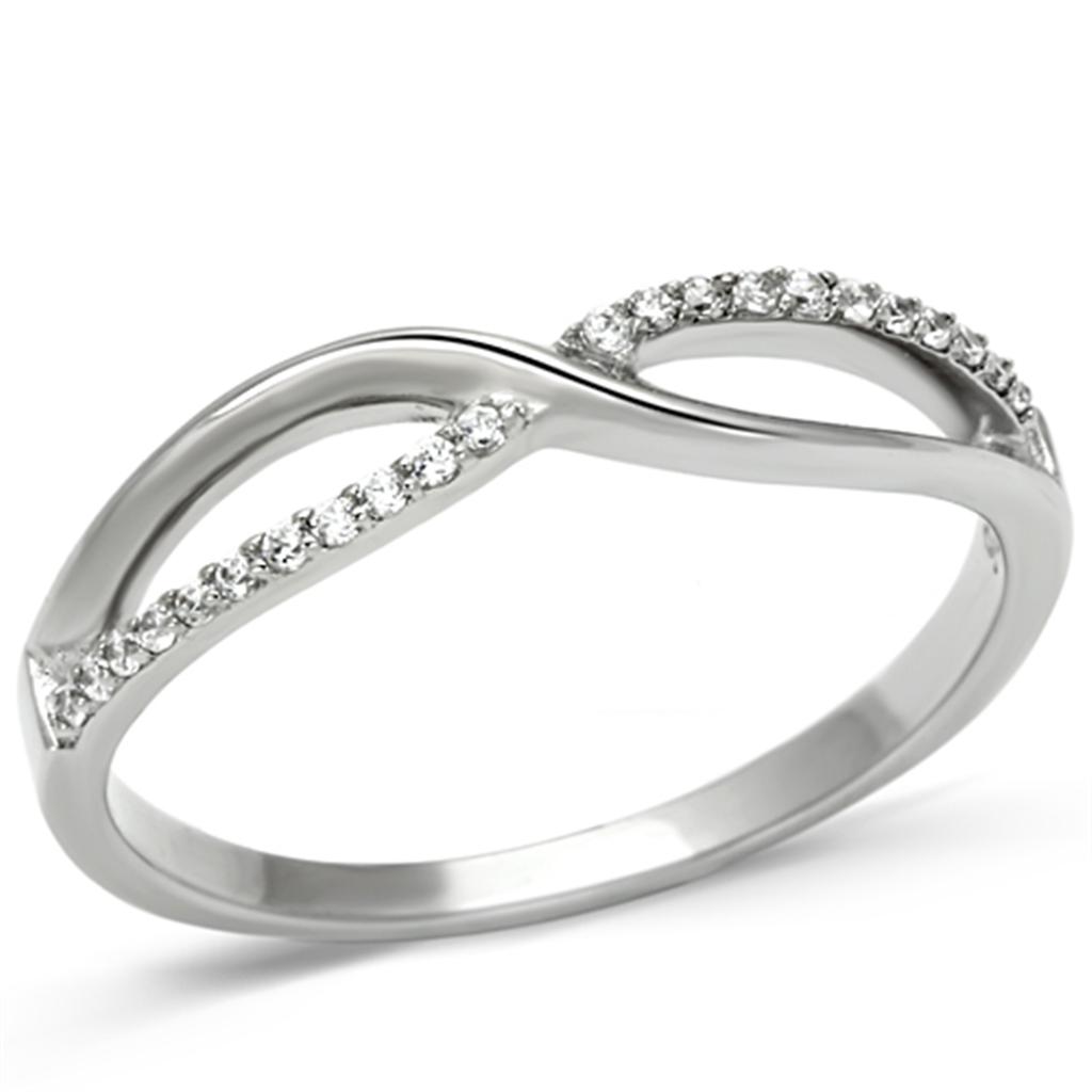 Rhodium 925 Sterling Silver Ring with AAA Grade CZ  in Clear