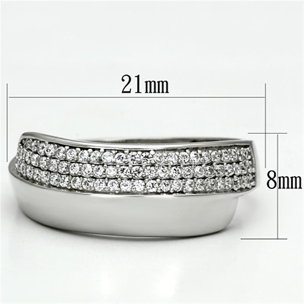Rhodium 925 Sterling Silver Ring with AAA Grade CZ  in Clear