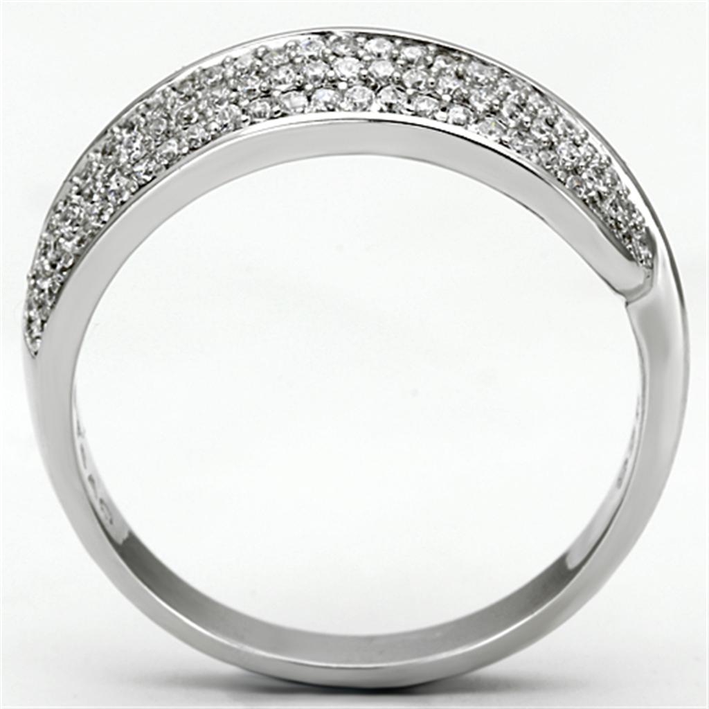 Rhodium 925 Sterling Silver Ring with AAA Grade CZ  in Clear