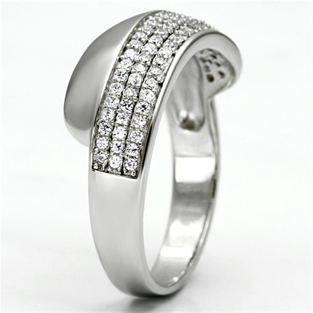 Rhodium 925 Sterling Silver Ring with AAA Grade CZ  in Clear