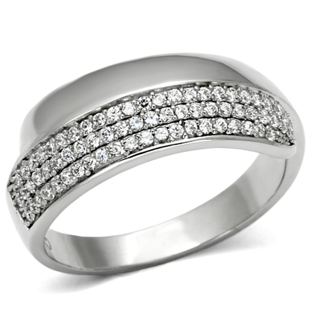 Rhodium 925 Sterling Silver Ring with AAA Grade CZ  in Clear