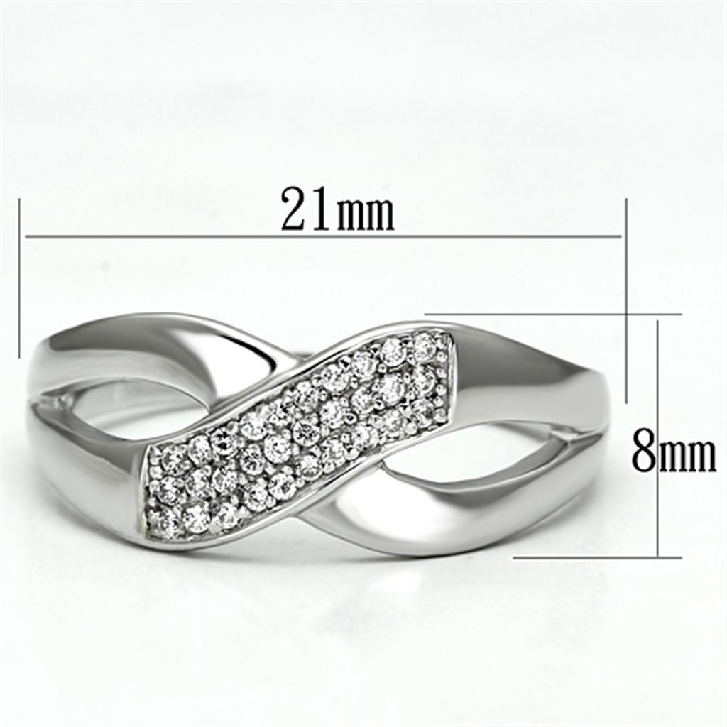 Rhodium 925 Sterling Silver Ring with AAA Grade CZ  in Clear