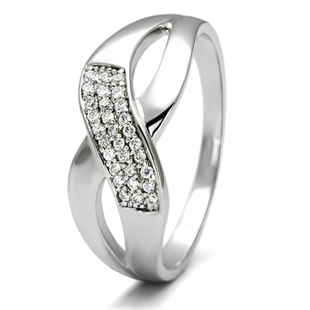 Rhodium 925 Sterling Silver Ring with AAA Grade CZ  in Clear