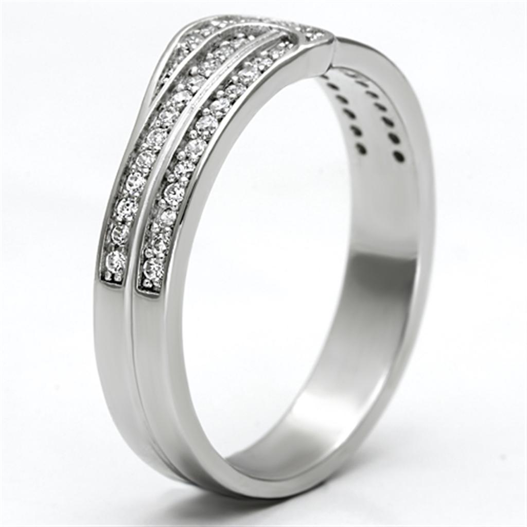 Rhodium 925 Sterling Silver Ring with AAA Grade CZ  in Clear