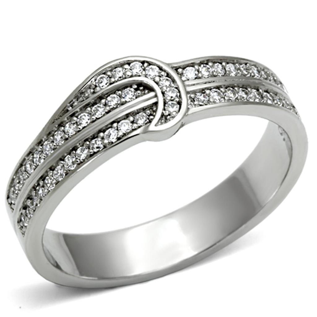 Rhodium 925 Sterling Silver Ring with AAA Grade CZ  in Clear