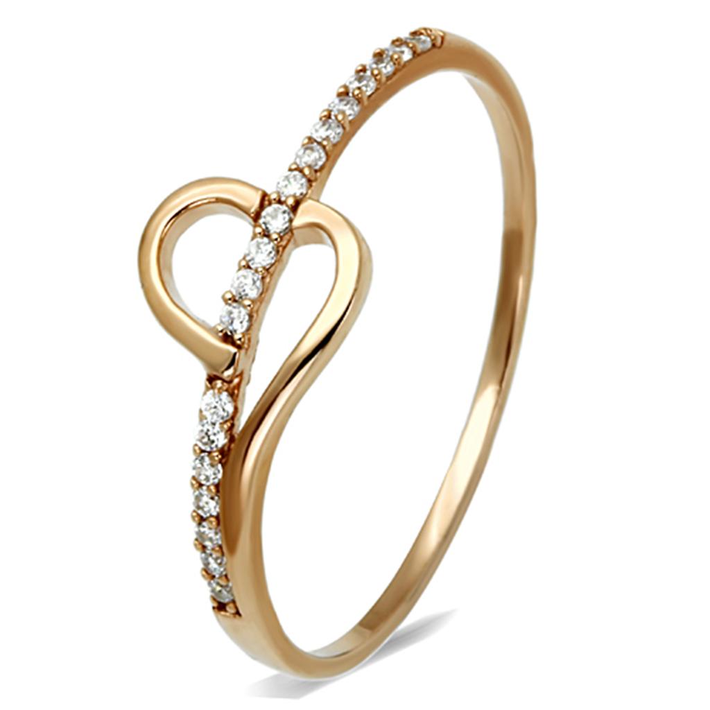 Rose Gold 925 Sterling Silver Ring with AAA Grade CZ  in Clear
