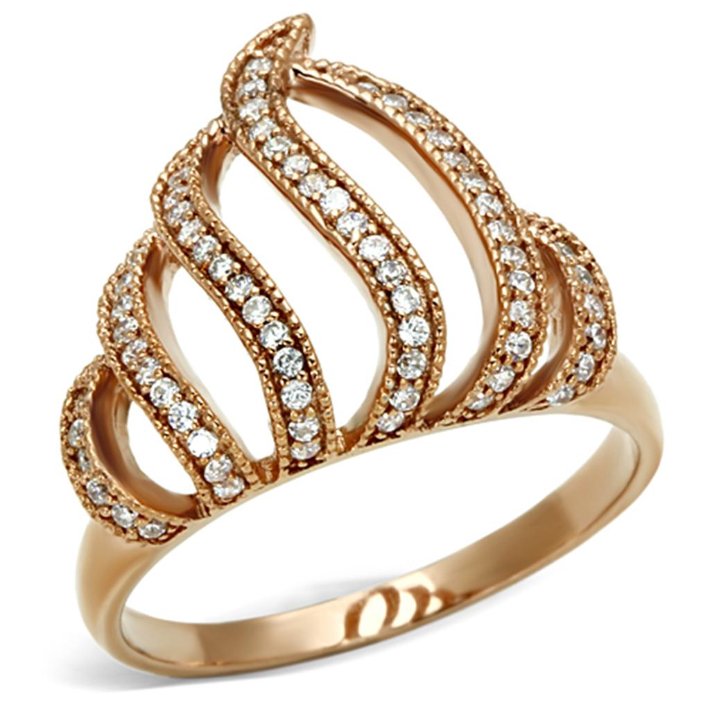 Rose Gold 925 Sterling Silver Ring with AAA Grade CZ  in Clear