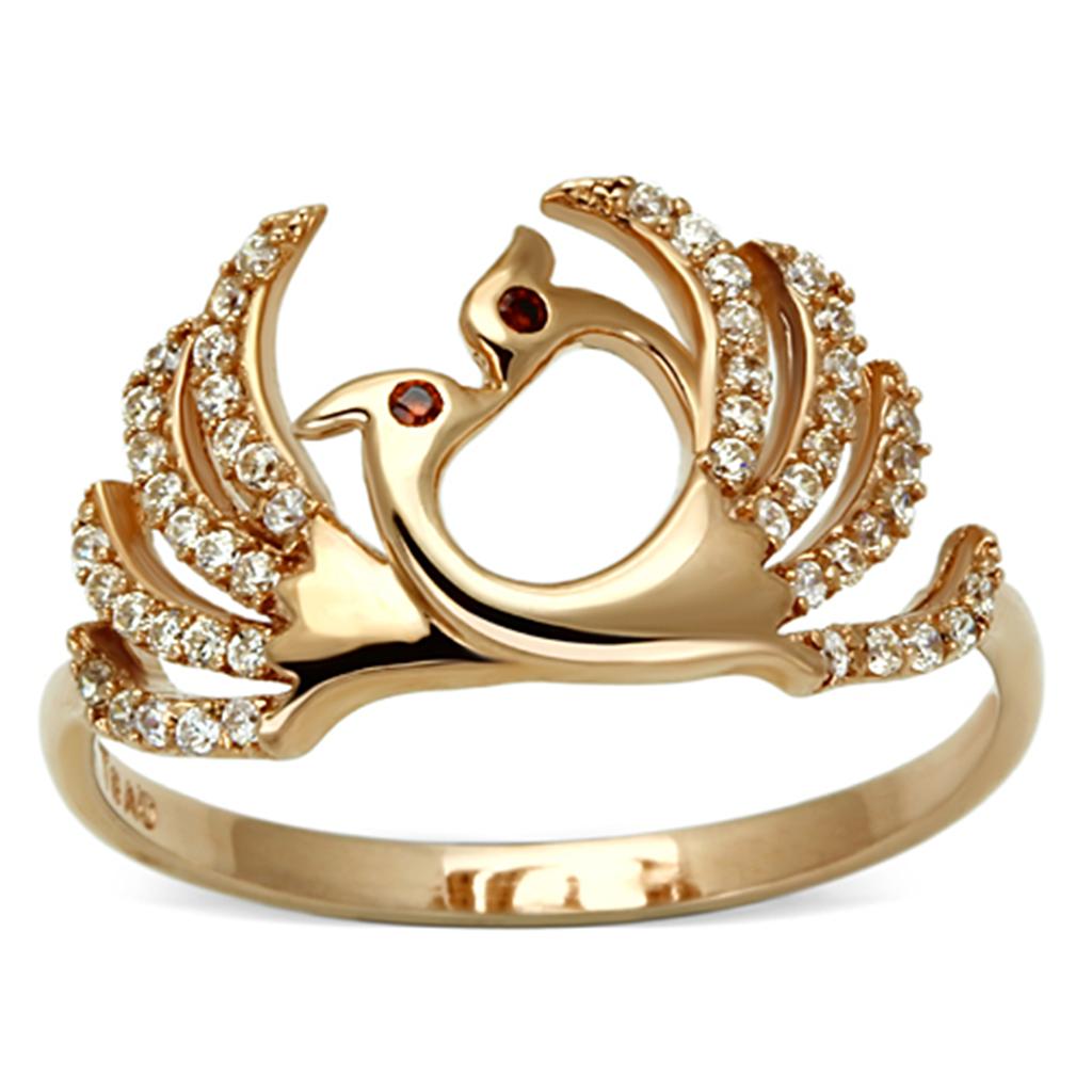 Rose Gold 925 Sterling Silver Ring with AAA Grade CZ  in Garnet