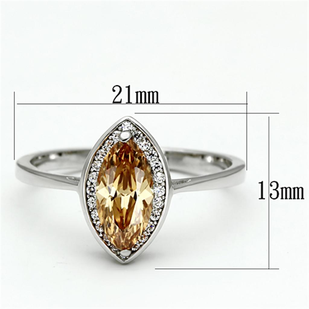 Rhodium 925 Sterling Silver Ring with AAA Grade CZ  in Champagne